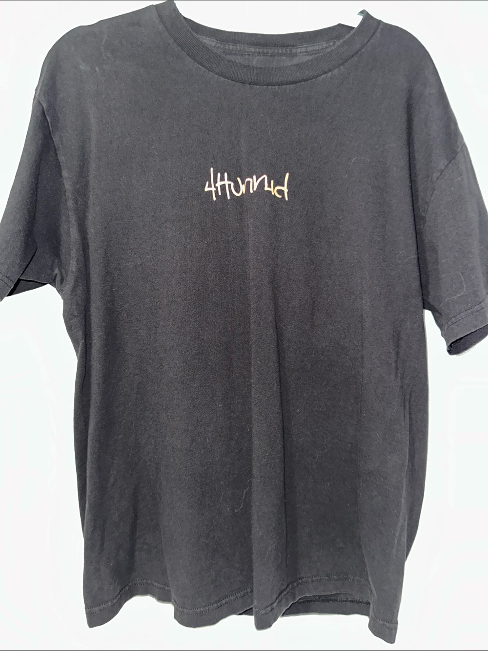 4Hunnid Black Short-Sleeve Graphic Tee with Small Gold Script